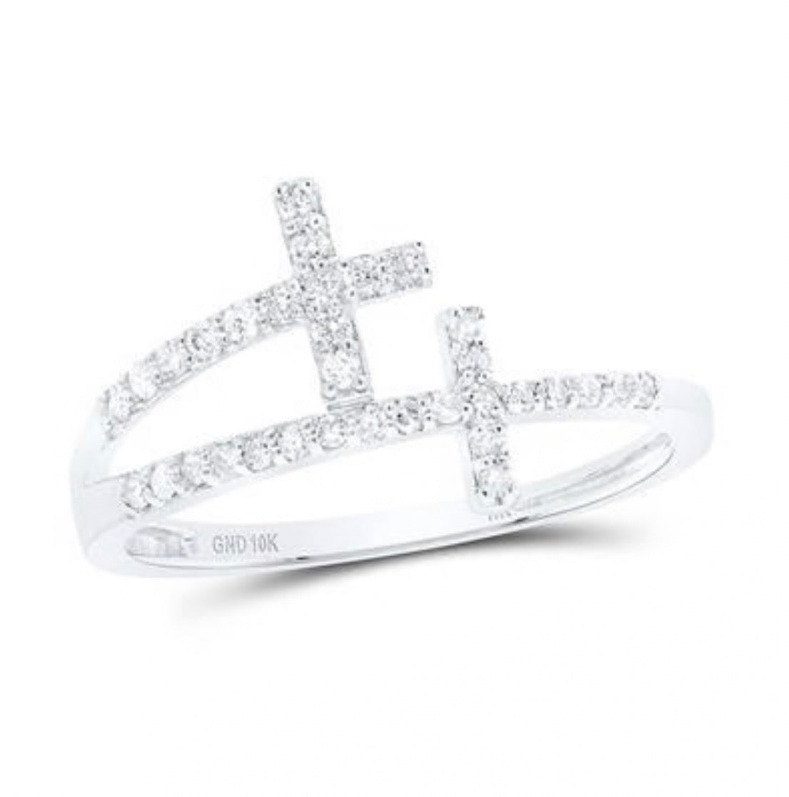 10k Gold Double Cross Ring 1/5 CTW-DIA
