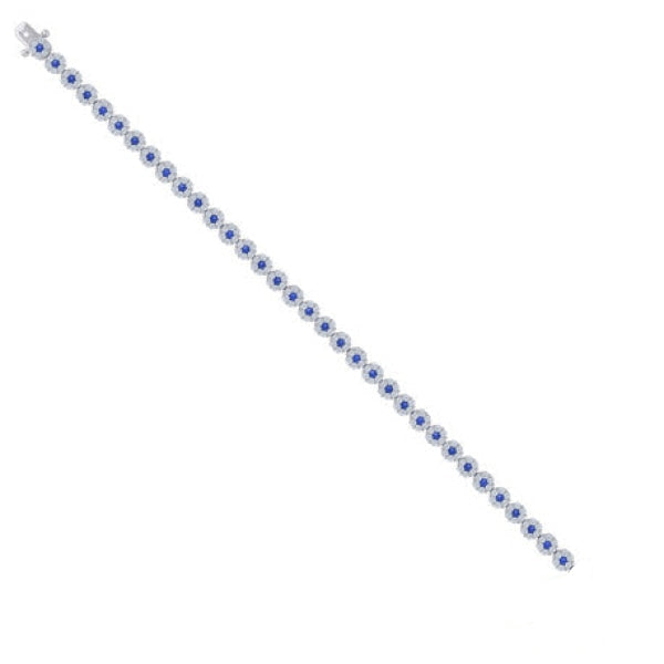 Sterling Silver Blue & White Cz Flower Link Bracelet 7