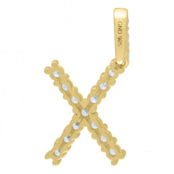 Sterling Silver Cubic-Zirconia Initial X Pendant Yellow Tone