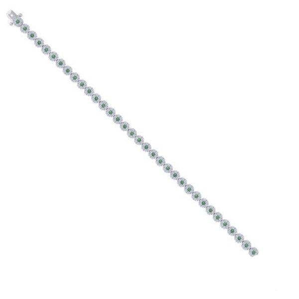 Sterling Silver Green & White Cz Flower Link Bracelet 7