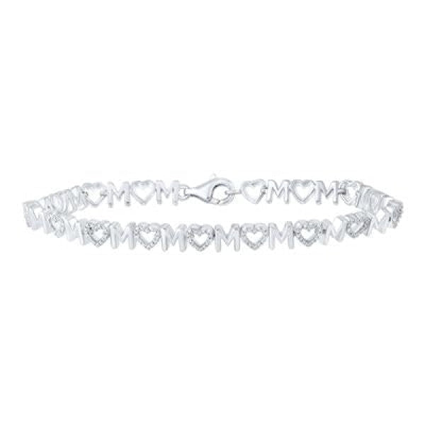 Sterling Silver Round Diamond Mom Heart Bracelet 1/10 Cttw