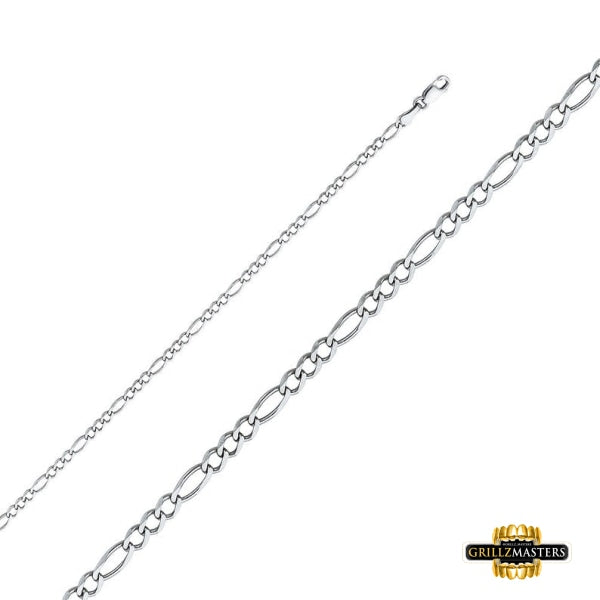 10K White Gold Figaro Chain 1.9Mm