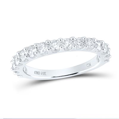 14Kt White Gold Womens Round Pave-Set Diamond Single Row Wedding Band 1 Cttw