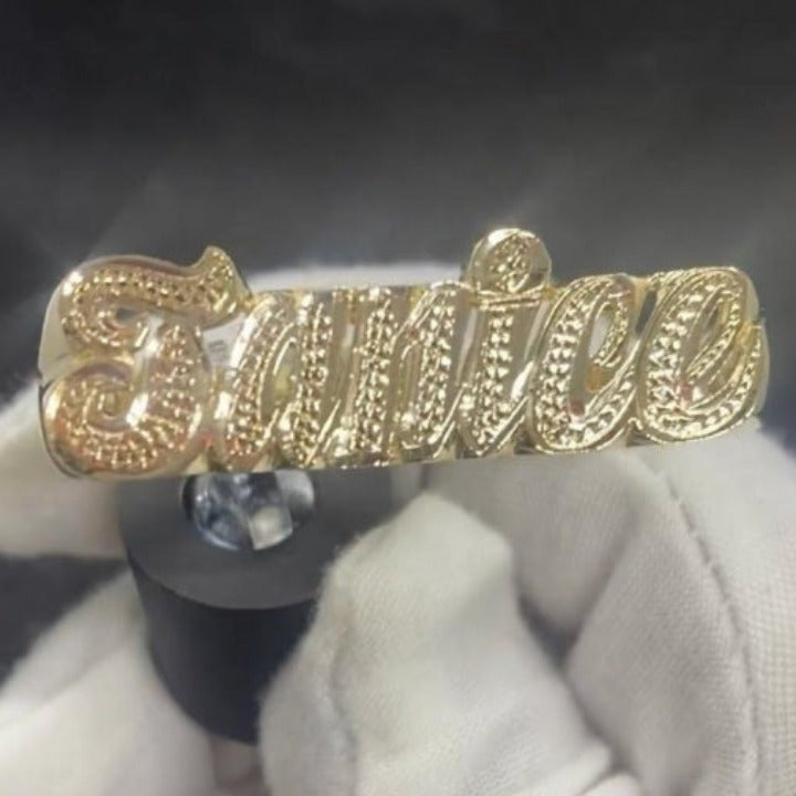 2 Finger Name Ring Full Yellow Rodium Cut