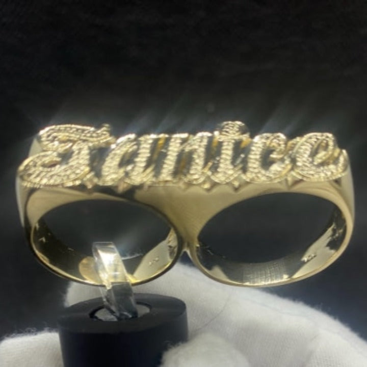 2 Finger Name Ring Full Yellow Rodium Cut