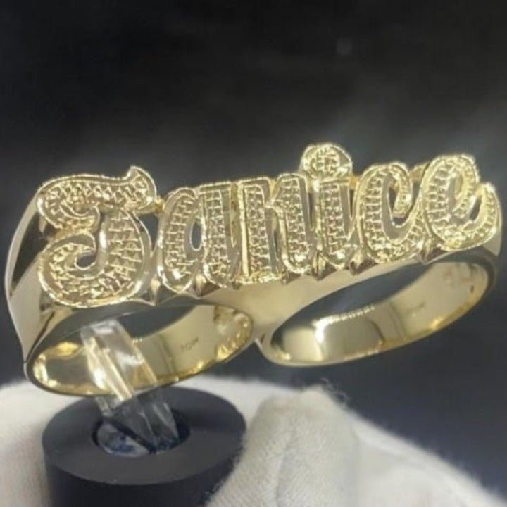 2 Finger Name Ring Full Yellow Rodium Cut