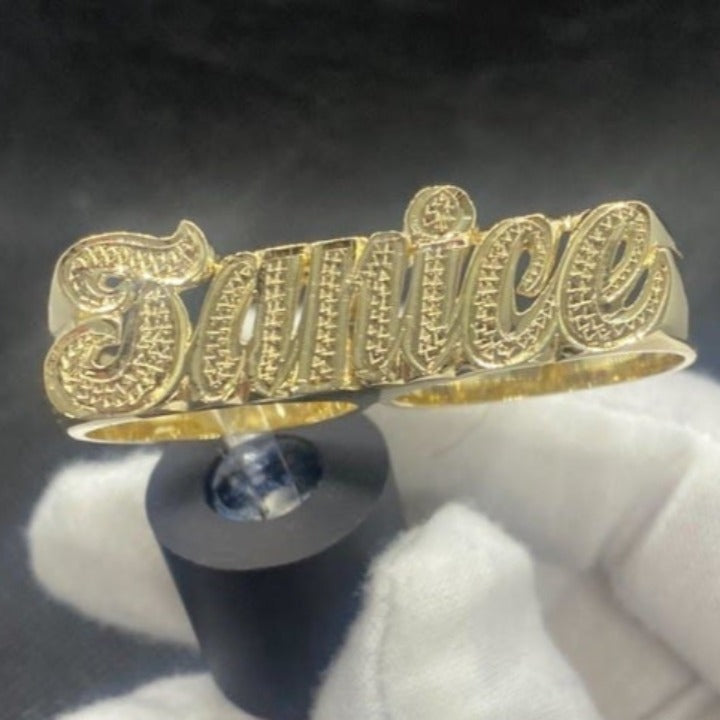 2 Finger Name Ring Full Yellow Rodium Cut