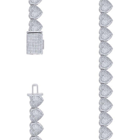 925 Sterling Silver Moissanite Heart Tennis Necklace 10mm 18 Inch