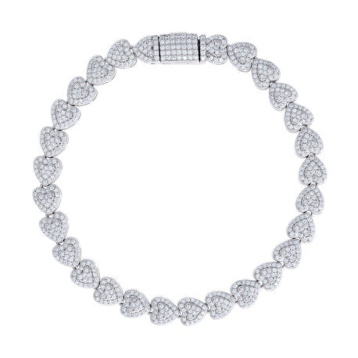 925 Sterling Silver Womens Moissanite Heart Bracelet 7mm 7Inches