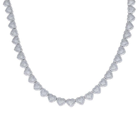 925 Sterling Silver Moissanite Heart Tennis Necklace 8mm 20 Inch