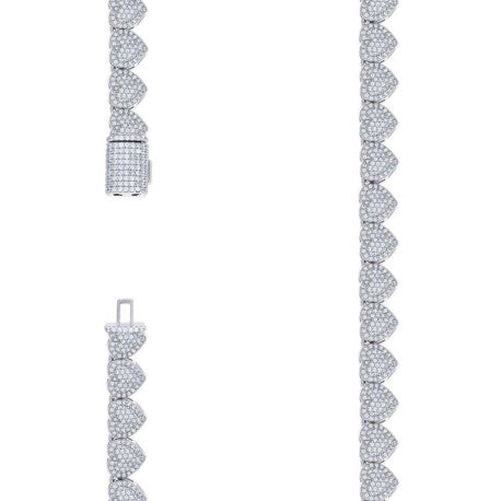 925 Sterling Silver Moissanite Heart Tennis Necklace 8mm 18 Inch
