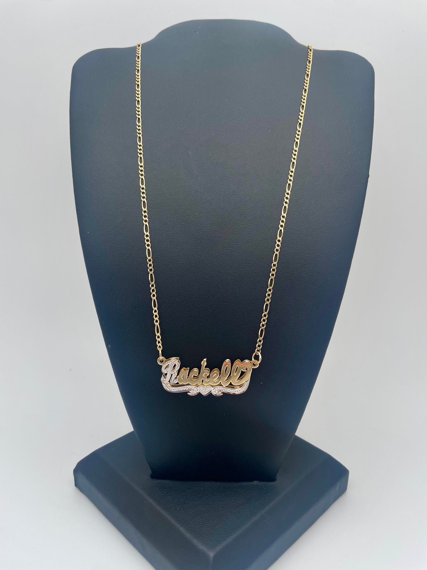 10k Gold Name Necklace with Figaro Chain