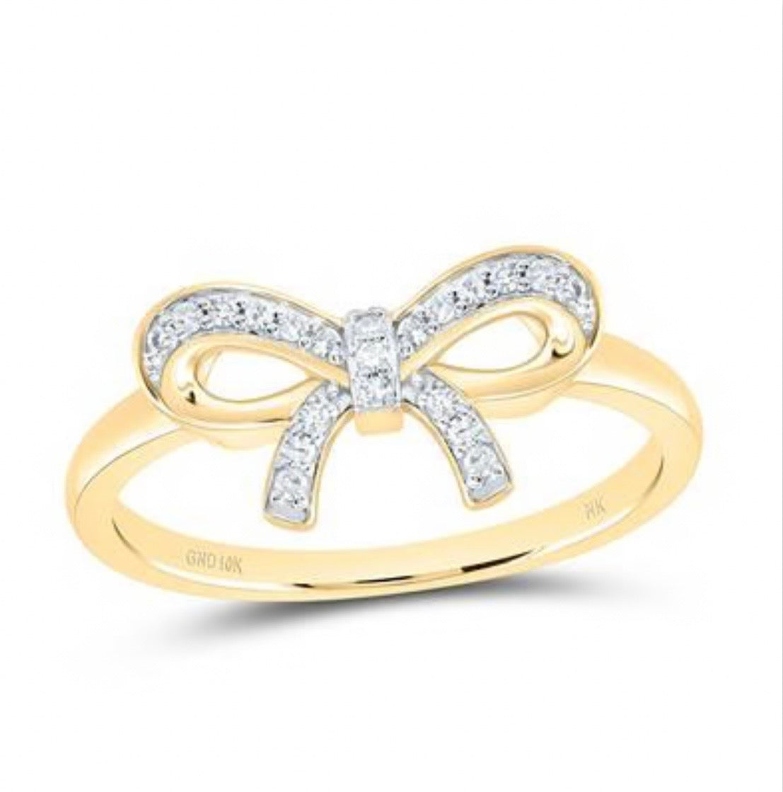 10kt Gold Diamond Bow Ring 1/10CTW- NAT DIA
