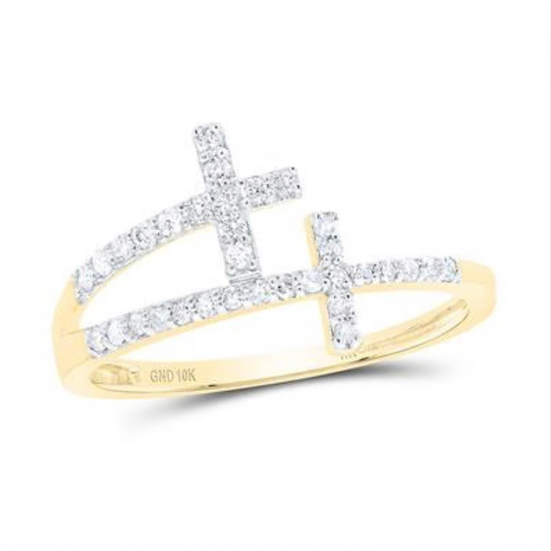 10k Gold Double Cross Ring 1/5 CTW-DIA