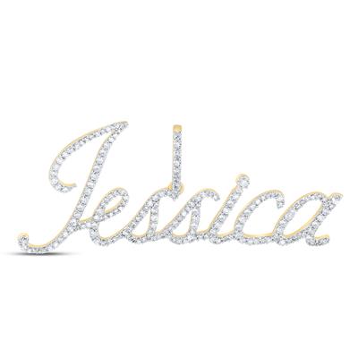 10K Yellow Gold Round Diamond Jessica Name Pendant 3/4 Cttw