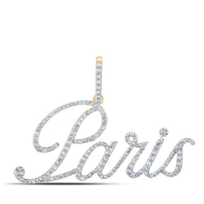 10K Yellow Gold Round Diamond Paris Name Pendant 3/4 Cttw