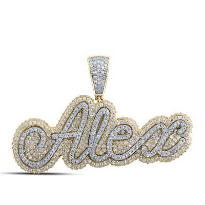 10K Two-Tone Gold Round Diamond Alex Name Charm Pendant 2 Cttw