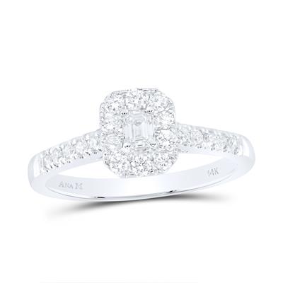 14k Gold Emerald Diamond Halo Bridal Engagement Ring 1/2 CTW (Certified)