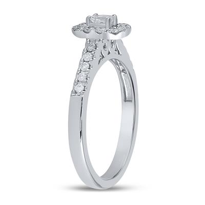 14k Gold Emerald Diamond Halo Bridal Engagement Ring 1/2 CTW (Certified)