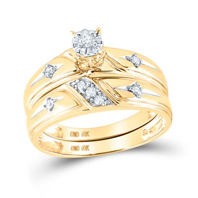 10k Gold Round Diamond Matching Wedding Ring Set 1/5 CTTW