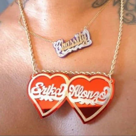 Double Heart 2 Name Pendant