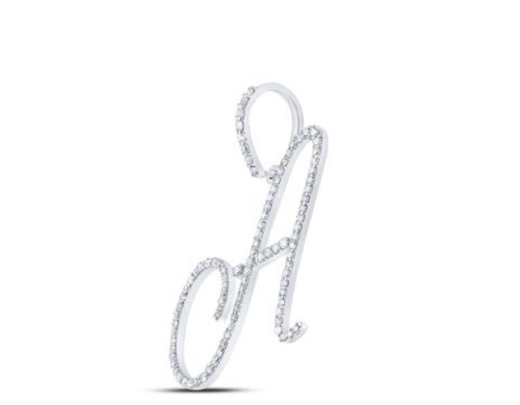 10K Gold Round Diamond A Initial Letter Pendant 1/2 Cttw Style Code Po9795-A