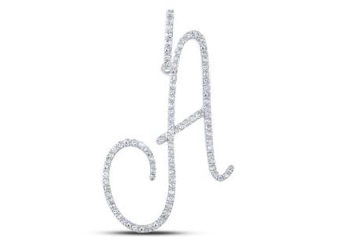 10K Gold Round Diamond A Initial Letter Pendant 1/2 Cttw Style Code Po9795-A White /