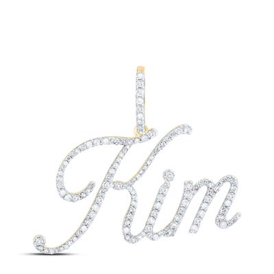 10K Yellow Gold Round Diamond Kim Name Pendant 5/8 Cttw