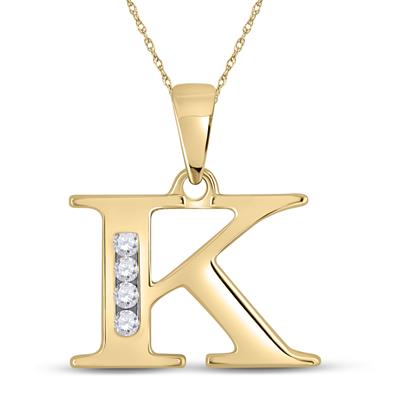 10K Yellow Gold Round Diamond K Initial Letter Pendant 1/20 Cttw