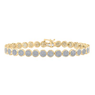 10K Yellow Gold Round Diamond Circle Button Link Bracelet 1 Cttw