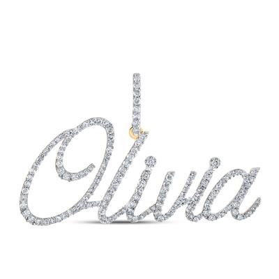 10K Yellow Gold Round Diamond Olivia Name Pendant 7/8 Cttw