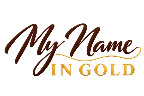Refined My Name in Gold logo with decorative squiggle