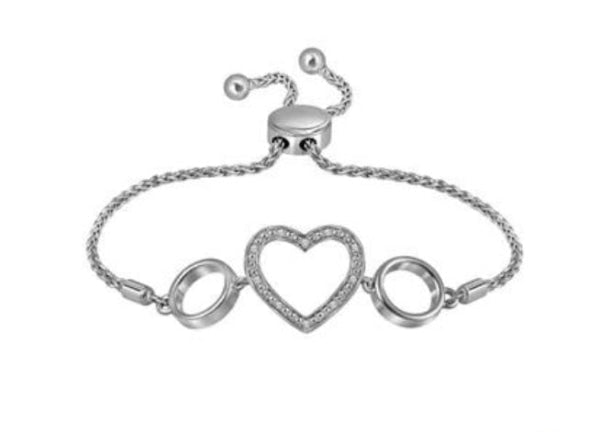 Sterling Silver Round Diamond Heart Bolo Bracelet 1/20 Cttw Style Code Sbr00097/w