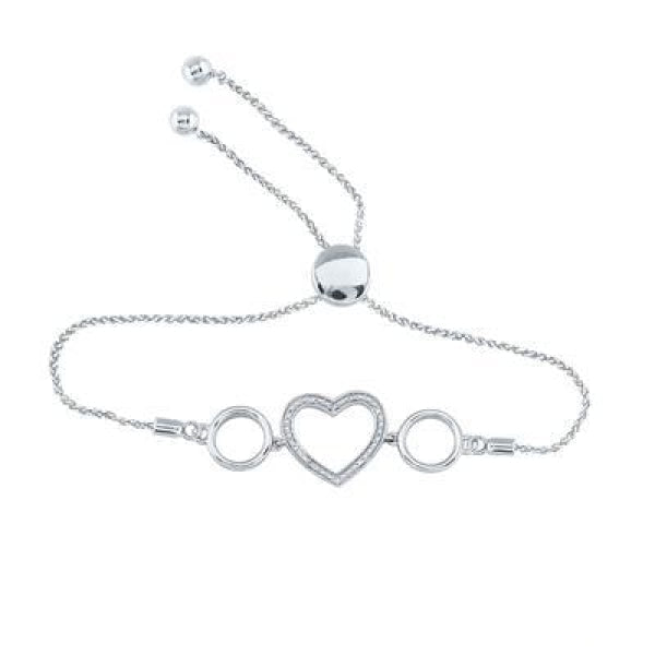 Sterling Silver Round Diamond Heart Bolo Bracelet 1/20 Cttw Style Code Sbr00097/w