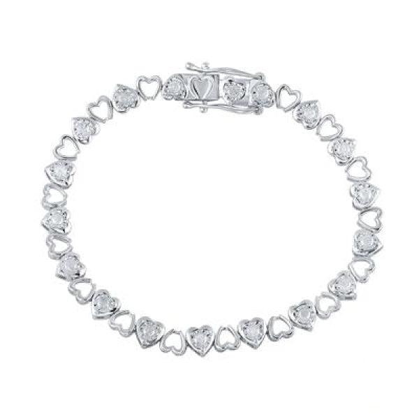 Sterling Silver Round Diamond Heart Bracelet 1 Cttw