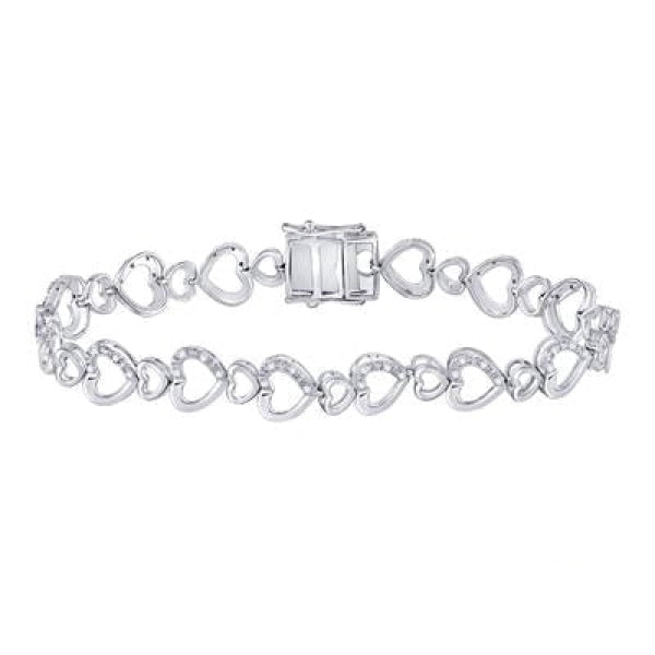 Sterling Silver Round Diamond Heart Tennis Bracelet 1/4 Cttw