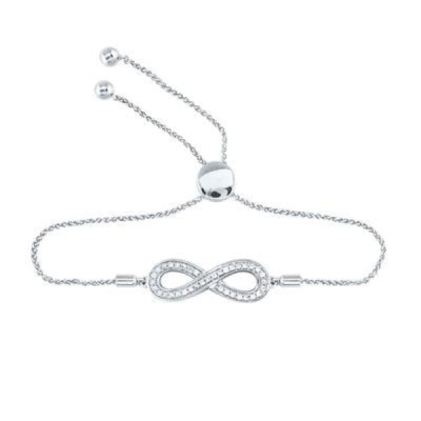 Sterling Silver Round Diamond Infinity Bolo Adjustable Bracelet 1/4 Cttw Style Code Sbr00147/w