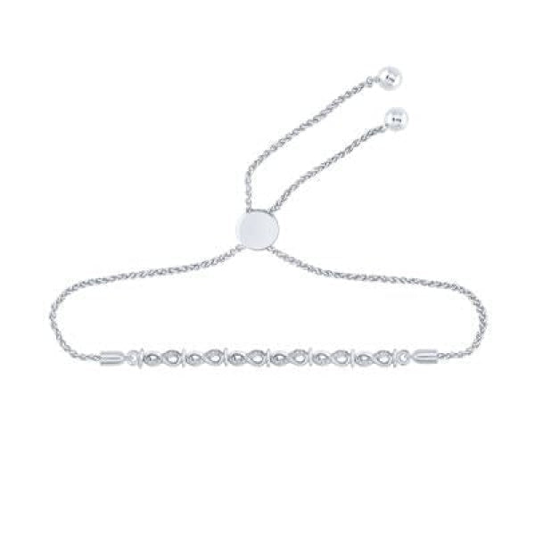 Sterling Silver Round Diamond Infinity Bolo Bracelet 1/8 Cttw