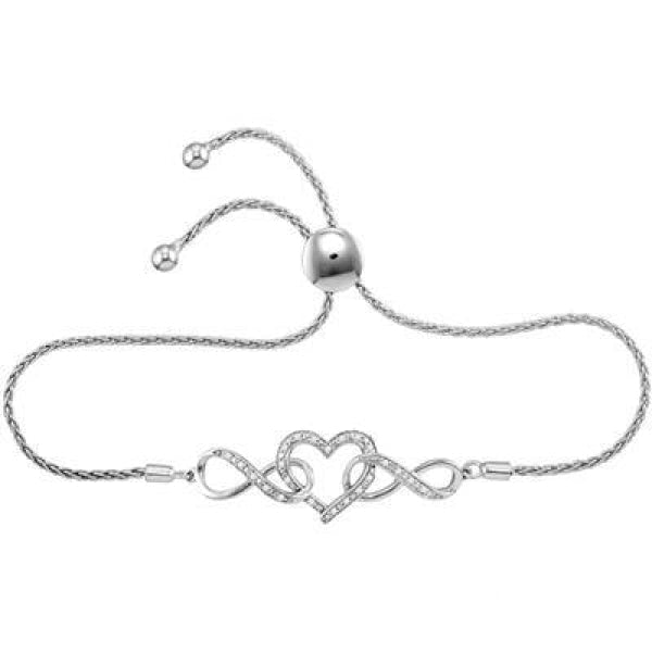 Sterling Silver Round Diamond Infinity Heart Bolo Bracelet 1/6 Cttw Style Code Sbr00160/w