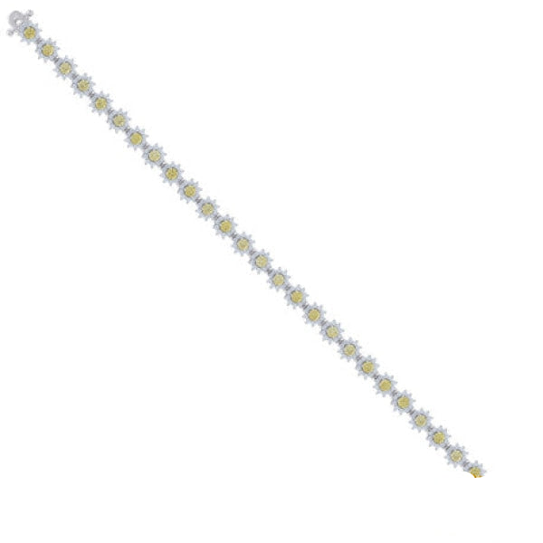 Sterling Silver Yellow & White Cz Flower Link Bracelet 7
